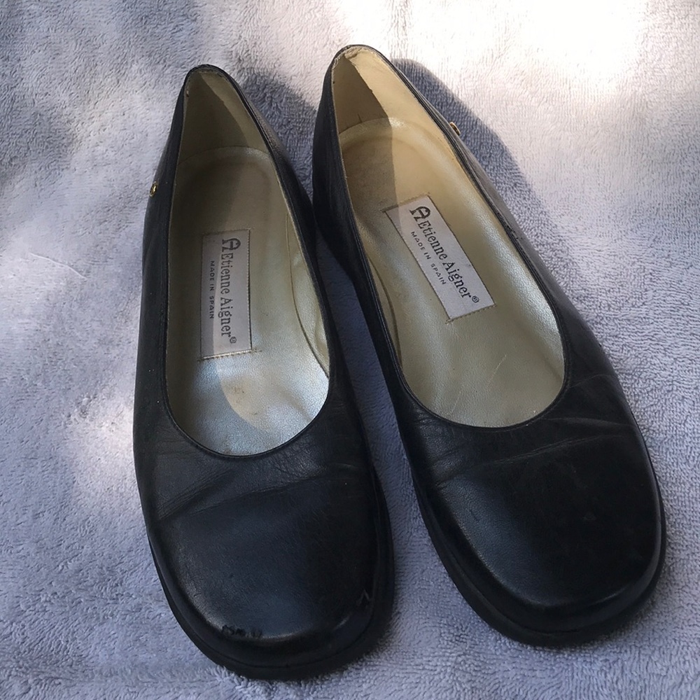 Aigner Designer Flat Black Leather Ballet Flats